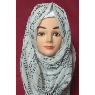 White Striped Printed Cotton Hijab